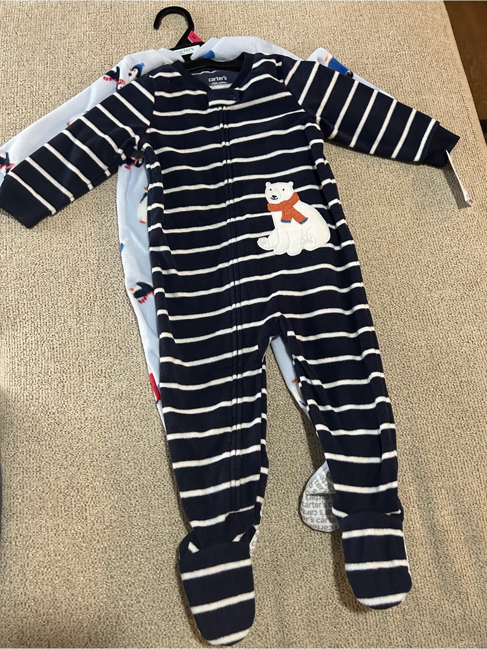 NWT Set Carter's Navy Stripe Polar Bear Footed One-Piece for Kids size 18 m